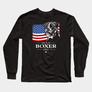 Proud Boxer Dog Dad American Flag patriotic dog Long Sleeve T-Shirt